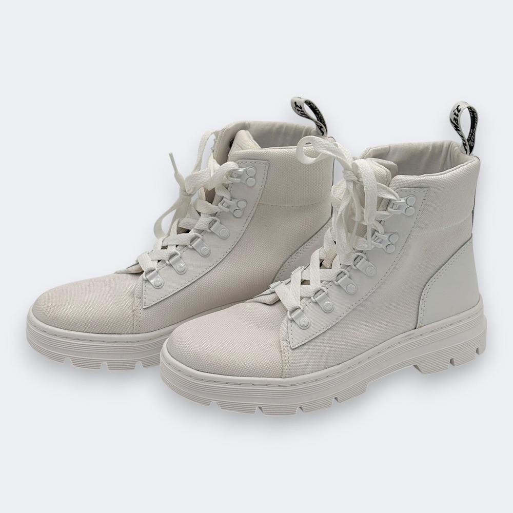 Dr. Martens Womens Combs Canvas Lace Up Combat Boots Size 8 White Monochrome Lug